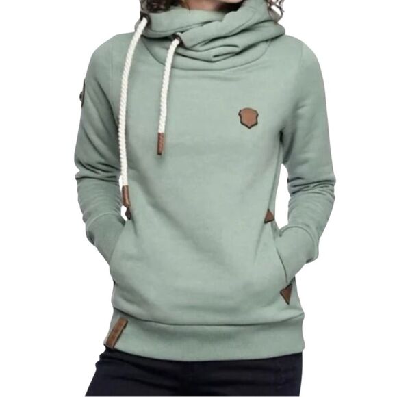 Naketano Hoodie Leaf Green Melange Fleece Cowl Neck Pullover Women’s Size Small - Picture 1 of 16